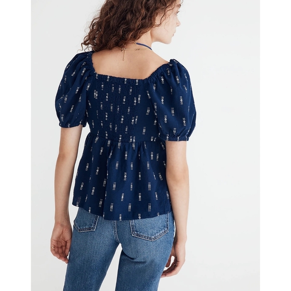 Madewell Jacquard Puff-Sleeve Empire Top - Picture 4 of 11